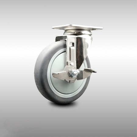 Service Caster 5 Inch 316SS Thermoplastic Rubber Wheel Swivel Top Plate Caster with Brake SCC SCC-SS31620S514-TPRB-TLB